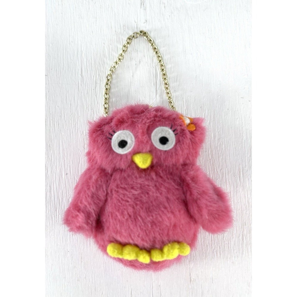 GYMBOREE "Fall Homecoming" Pink Furry Owl Coin Purse Hand Bag Plush Toy Doll 09